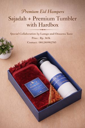 Premium Eid Hampers: Sajadah dan Tumbler Eksklusif dalam Hardbox Elegan by Lamgo Souvenir